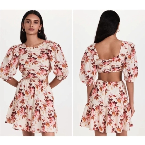 Sea New York NWT Puff Sleeve Smocked Dress Floral Cream Size Large